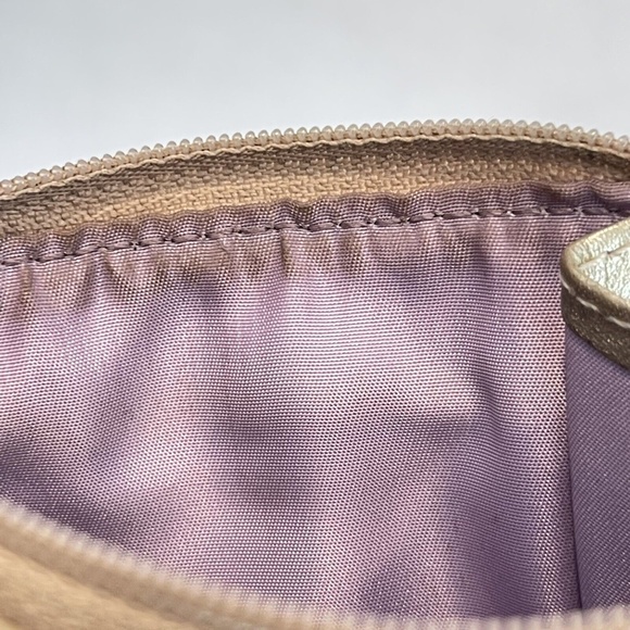 Coach Signature Logo Stripe Coin Purse Pouch Key Chain Change Gold Tan Wallet - - Picture 10 of 14